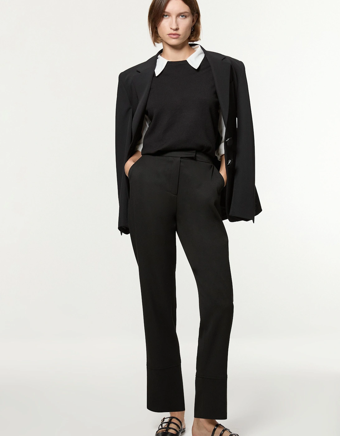 Technical Crepe Tailored Straight Turn Up Hem Trouser, 2 of 1