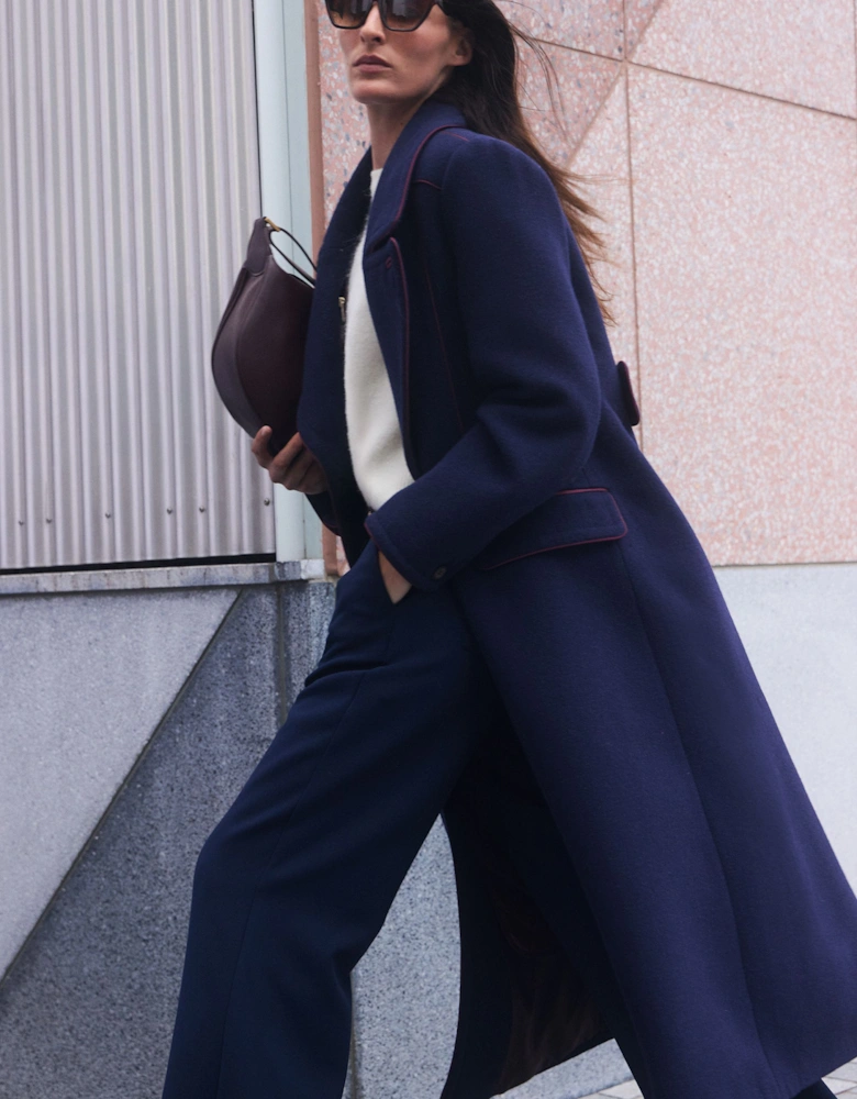 Wool Hybrid Double Breasted Tailored Midi Coat With Removable Padded Lining