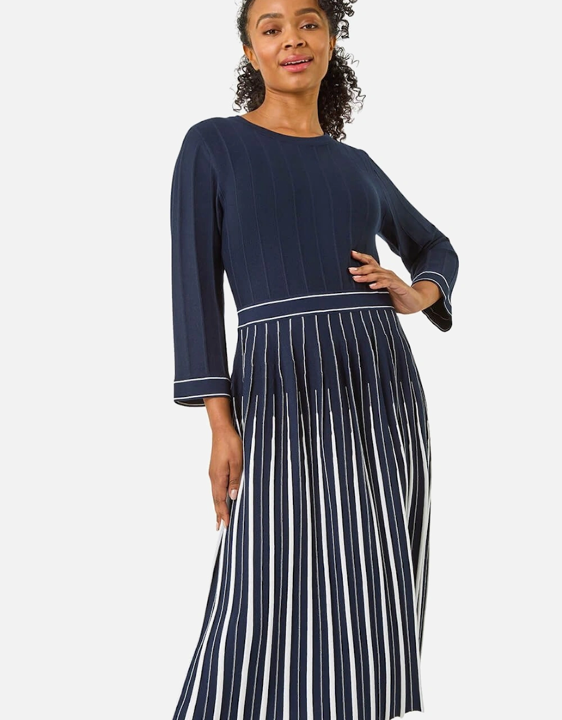 Petite Contrast Pleat Midi Dress, 2 of 1