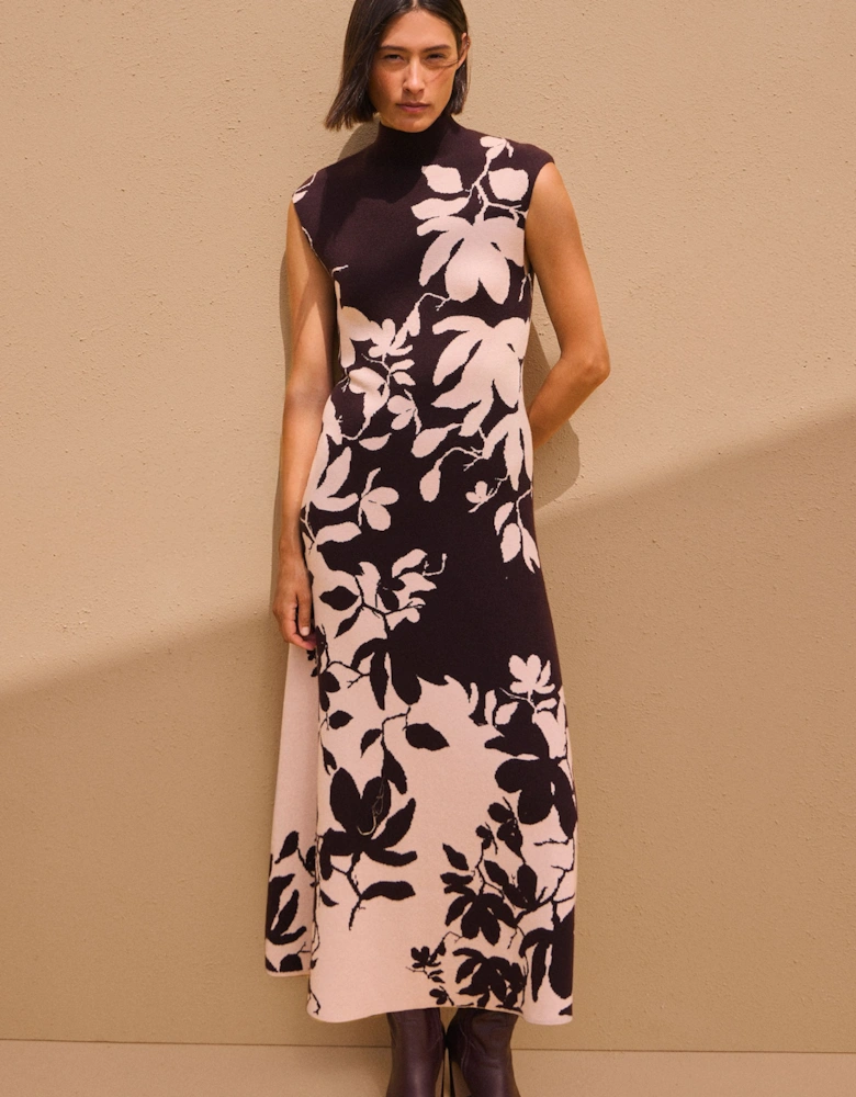 Jacquard Floral Knitted Maxi Dress