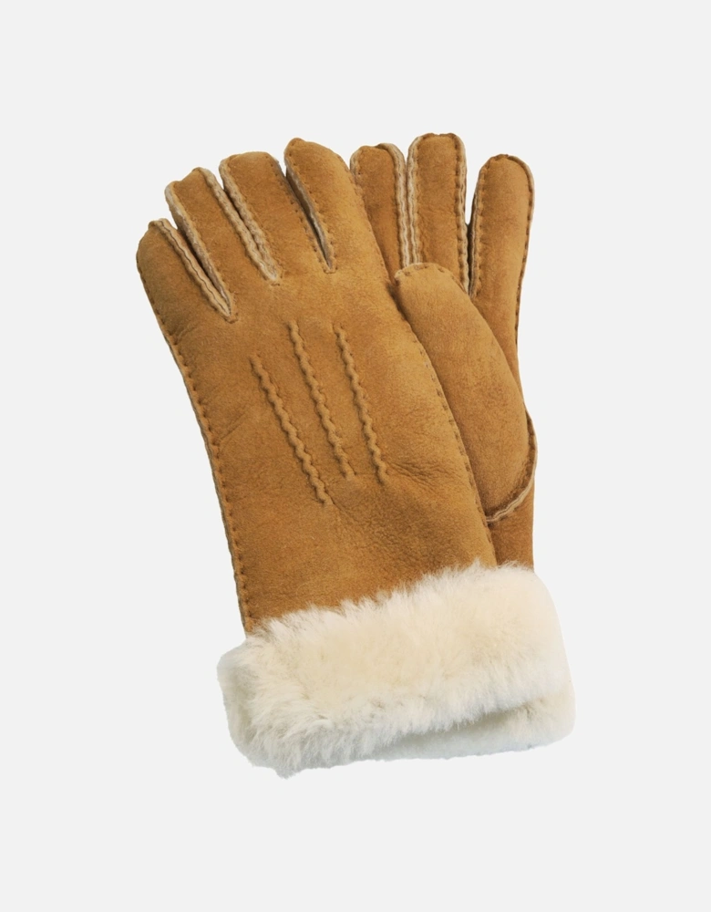 Genuine Sheepskin Suede Gloves with Fur Cuff