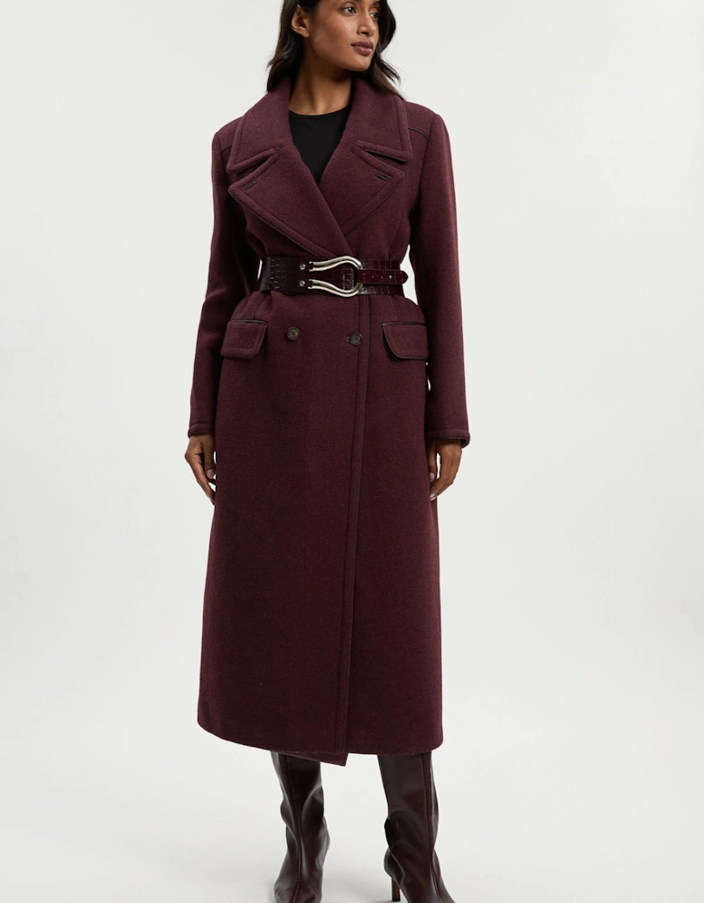 Wool Hybrid Double Breasted Tailored Midi Coat With Removable Padded Lining