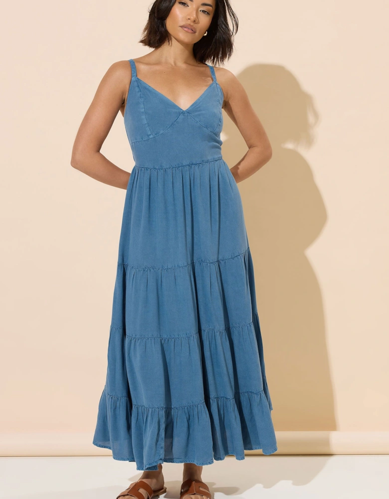 Petite Acid Wash Tiered Dress