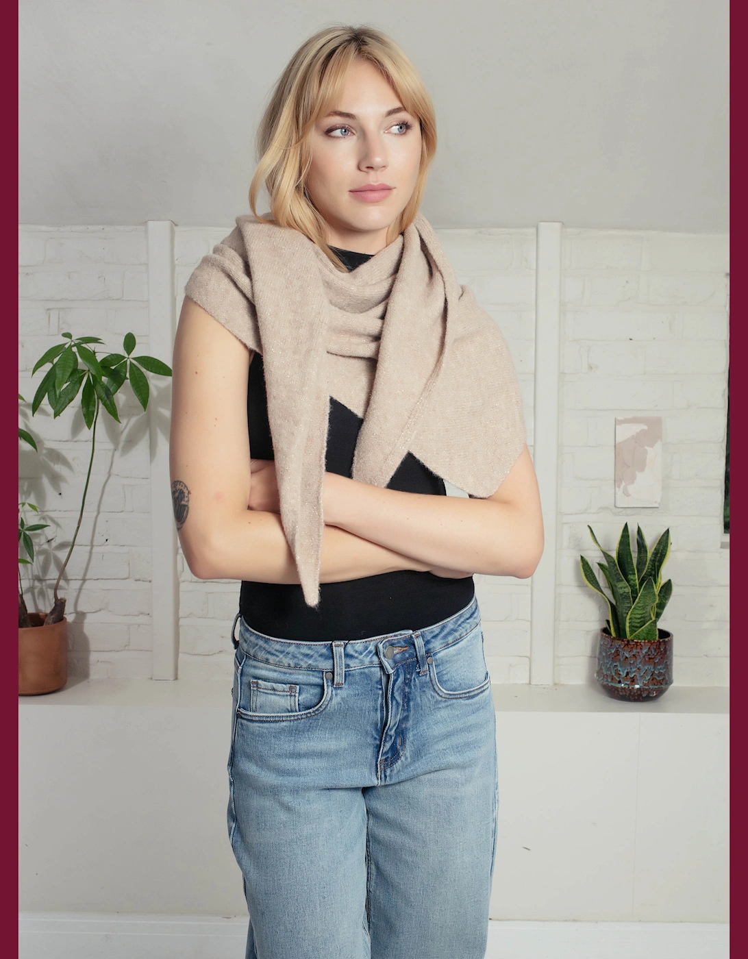 Edwina Knitted Triangle Scarf - Mink