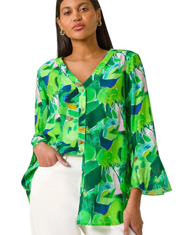Abstract Print Flared Blouse