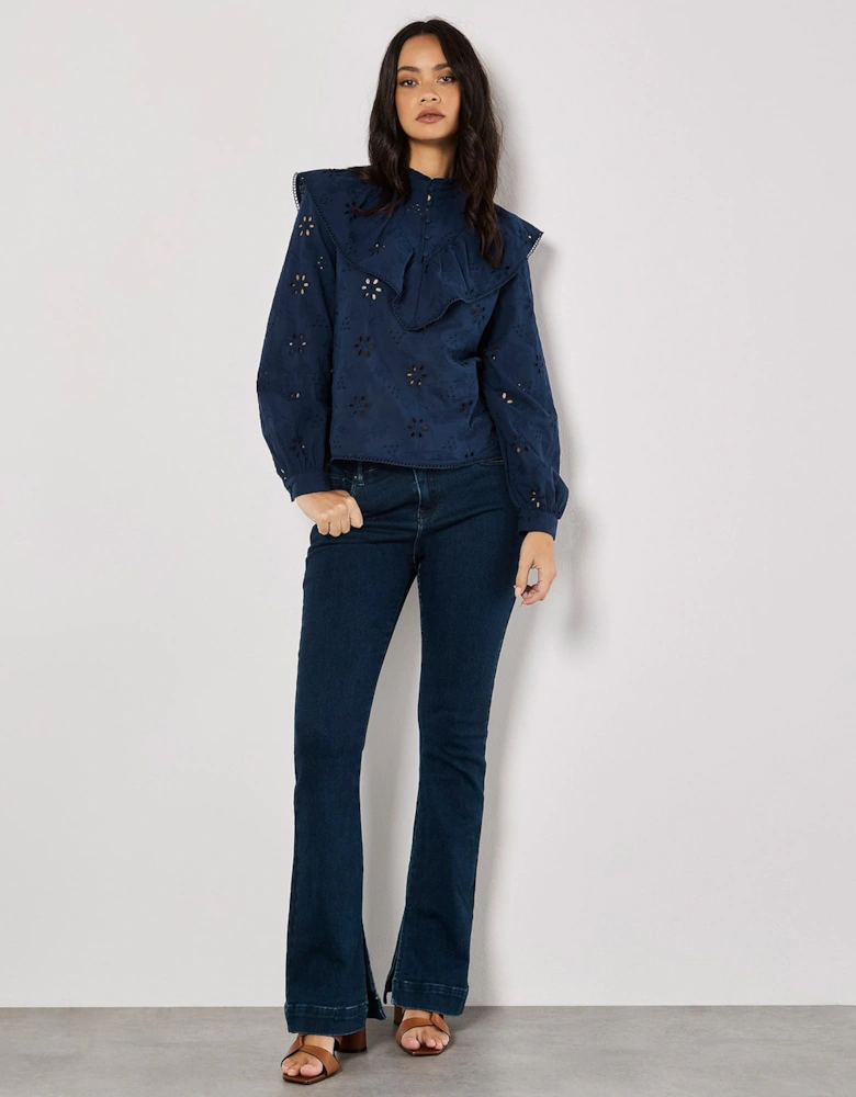 Embroidered Cotton Ruffle Blouse