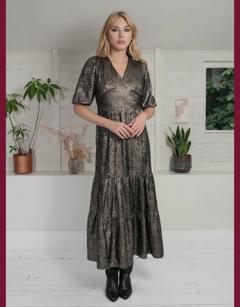 Vivianna Lame Dress In Gold Leopard