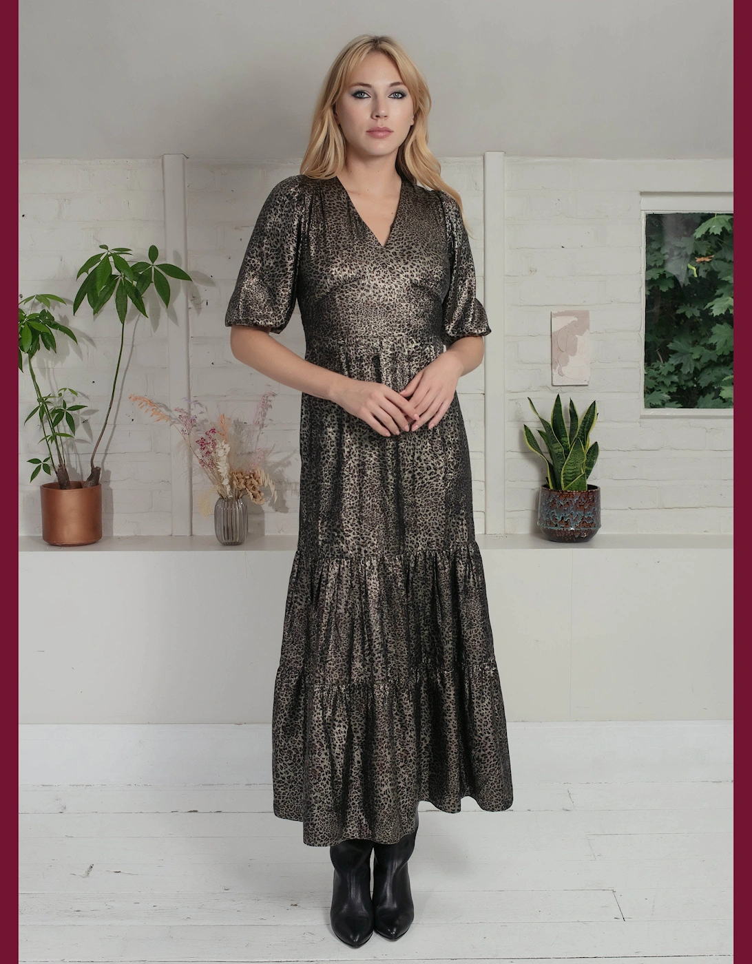 Vivianna Lame Dress In Gold Leopard, 6 of 5