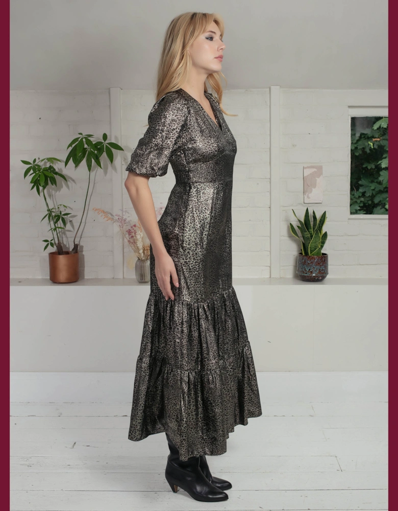 Vivianna Lame Dress In Gold Leopard