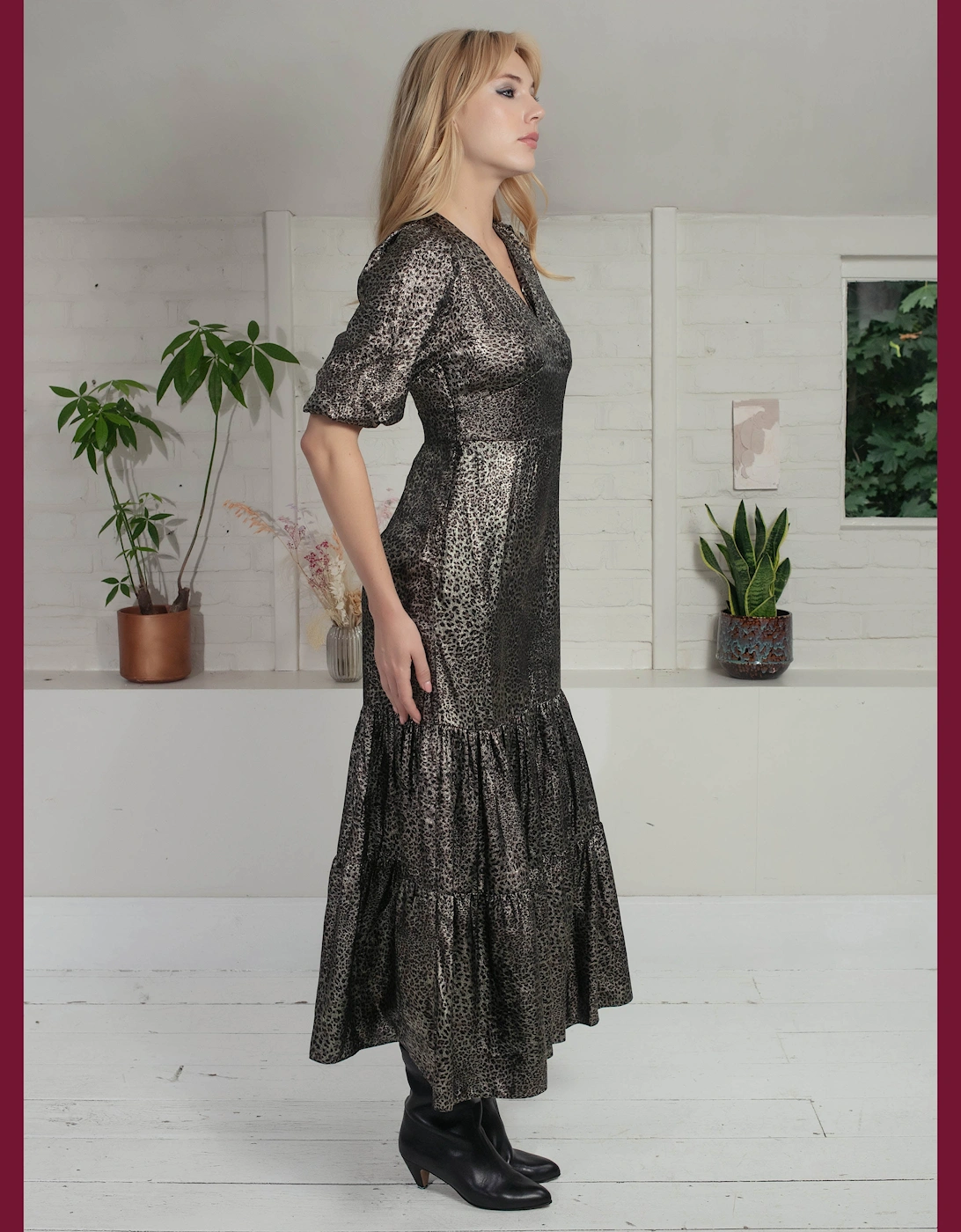 Vivianna Lame Dress In Gold Leopard