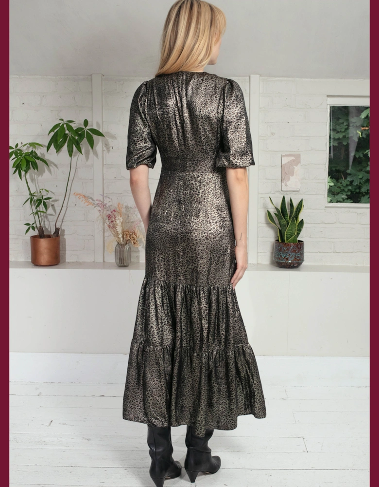 Vivianna Lame Dress In Gold Leopard