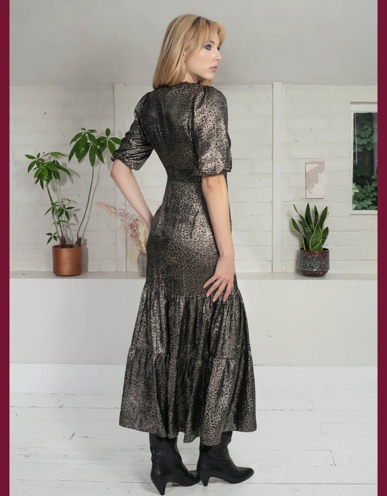 Vivianna Lame Dress In Gold Leopard