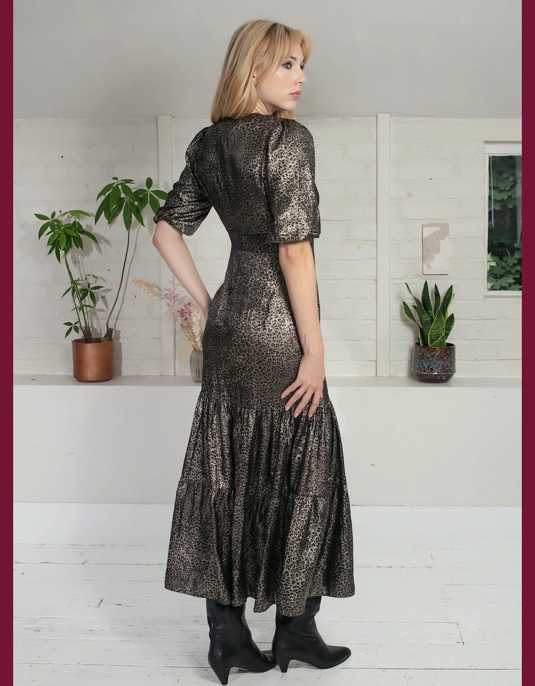 Vivianna Lame Dress In Gold Leopard