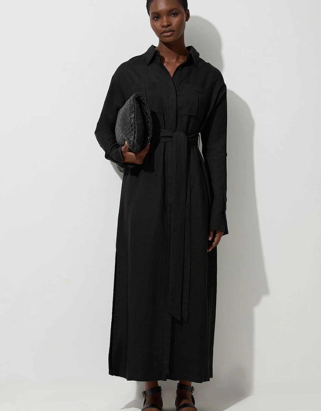 Viscose Linen Woven Belted Shirt Dress, 2 of 1