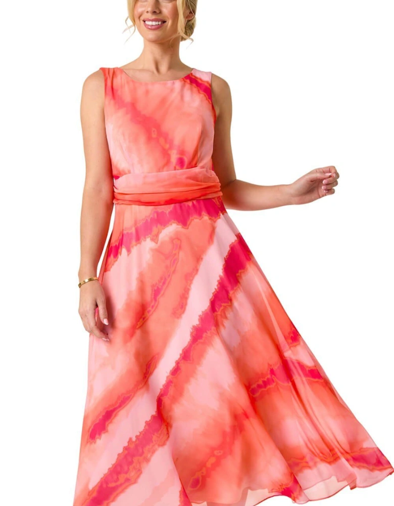 Petite Tie Dye Gathered Midi Dress