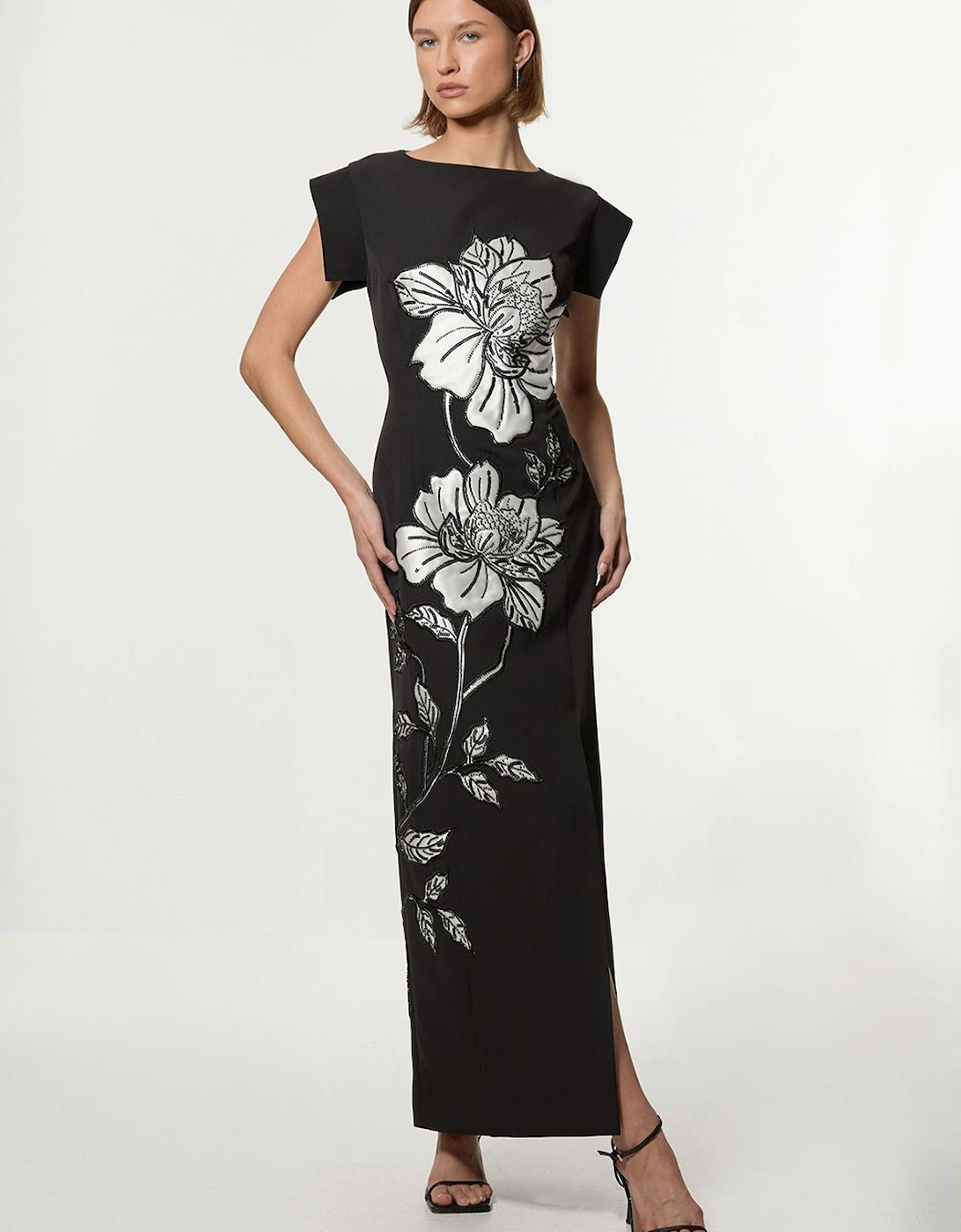 Tailored Applique Satin Beaded Maxi Dress, 2 of 1