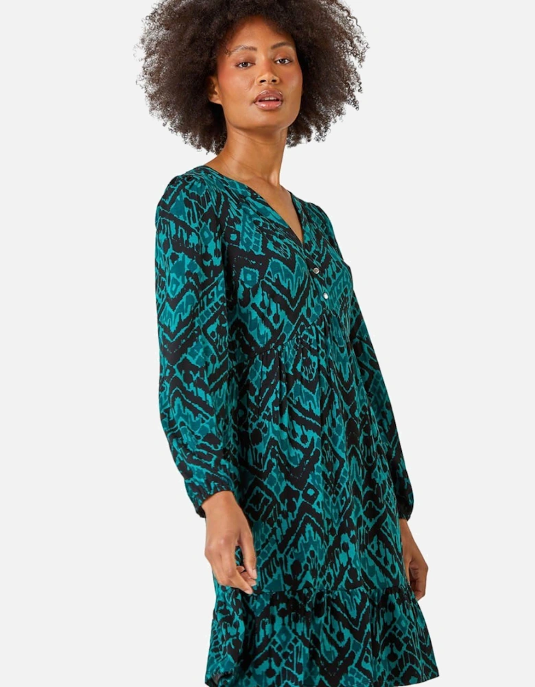 Aztec Print Frilled Hem Stretch Dress