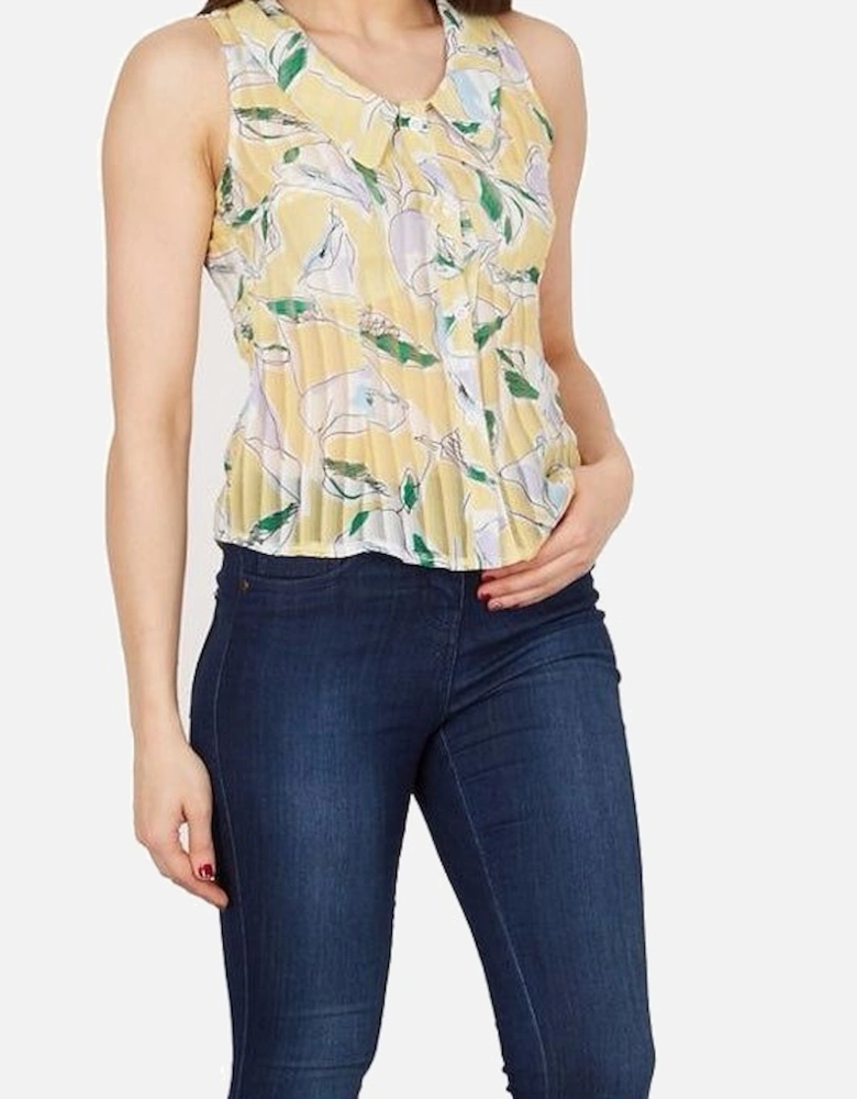 Sleeveless Floral Pleated Blouse