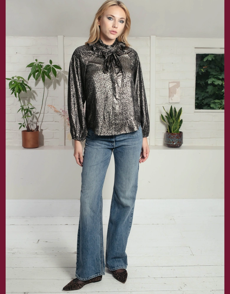 Lydia Lame Blouse In Gold Leopard
