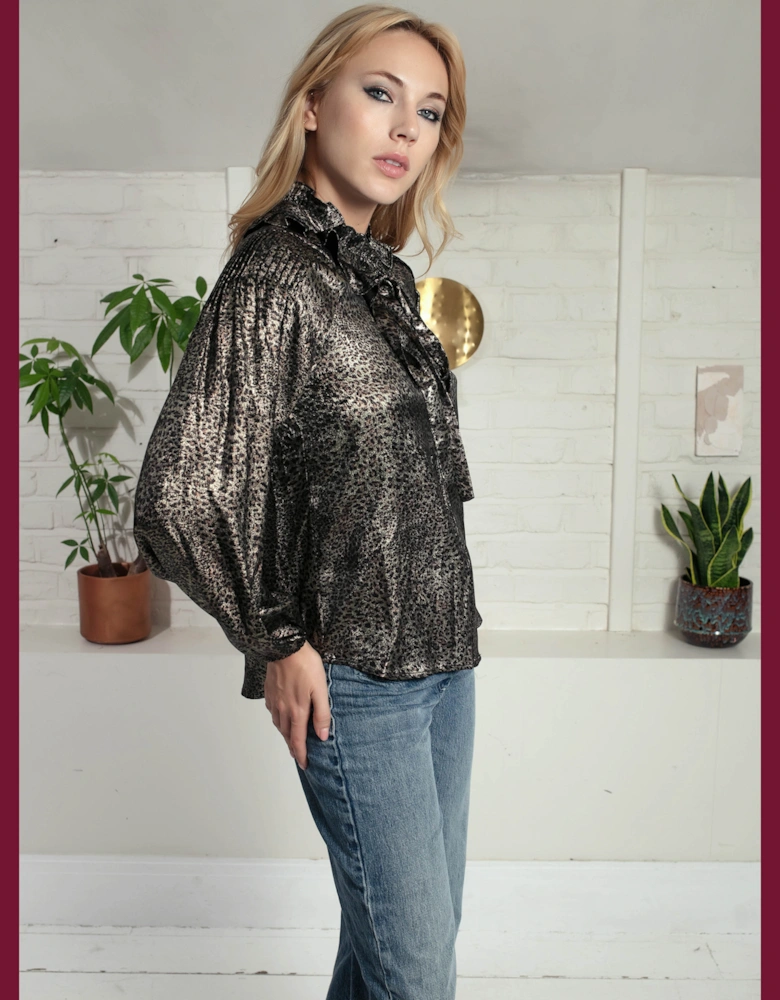 Lydia Lame Blouse In Gold Leopard