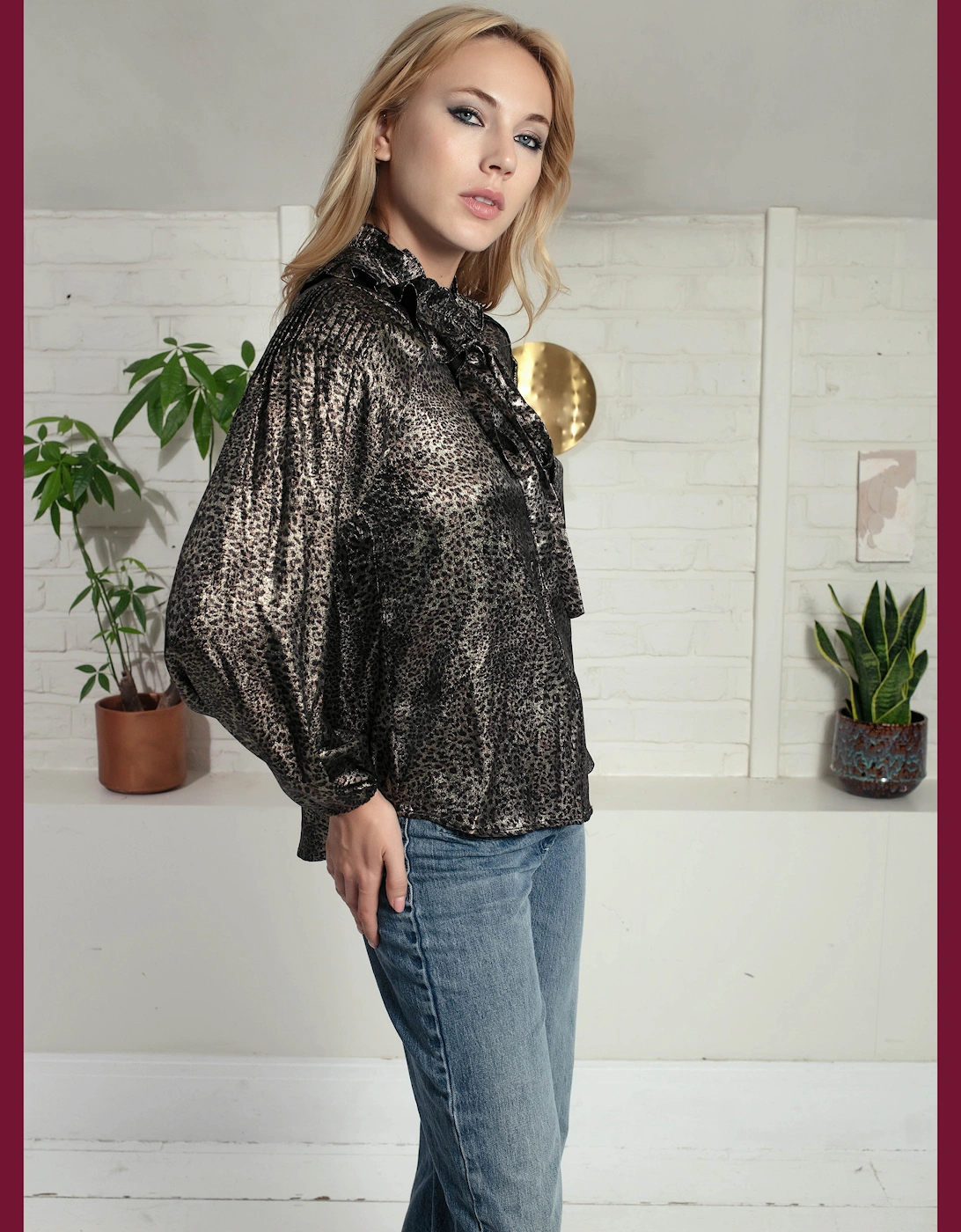 Lydia Lame Blouse In Gold Leopard