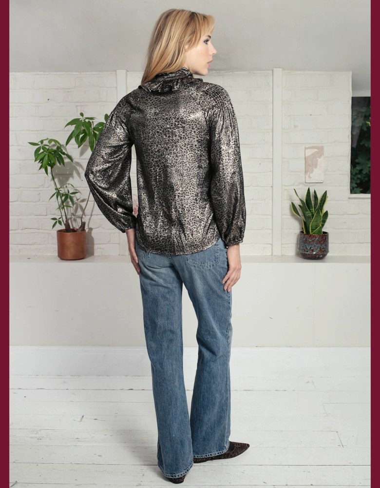 Lydia Lame Blouse In Gold Leopard