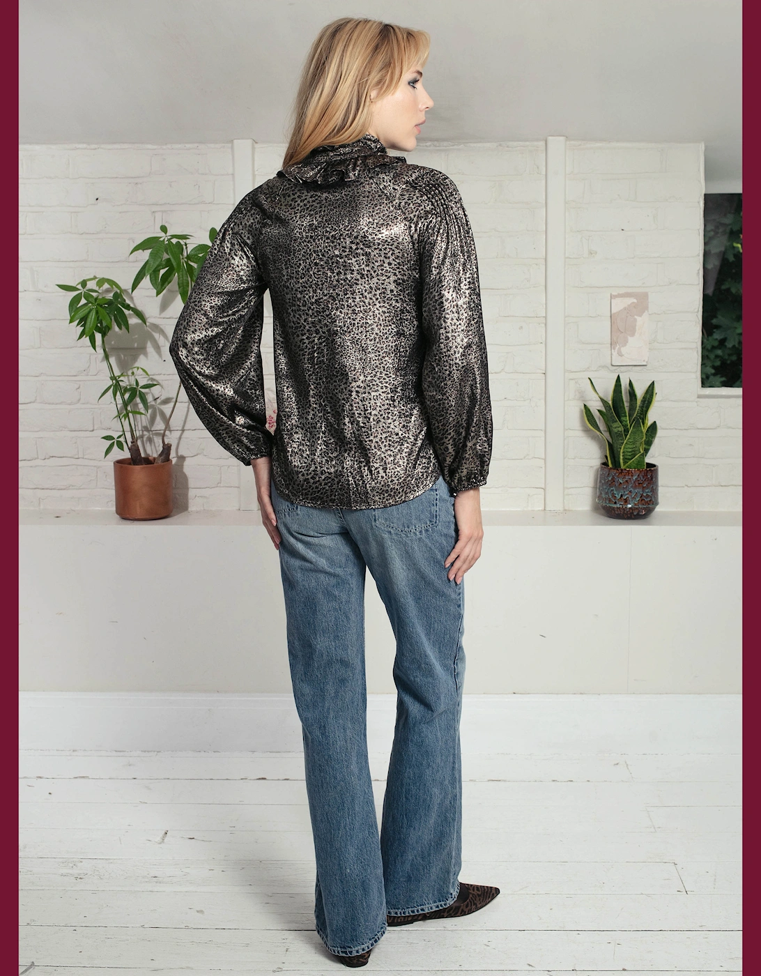 Lydia Lame Blouse In Gold Leopard