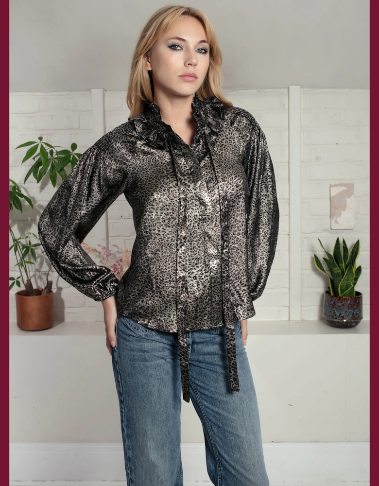 Lydia Lame Blouse In Gold Leopard