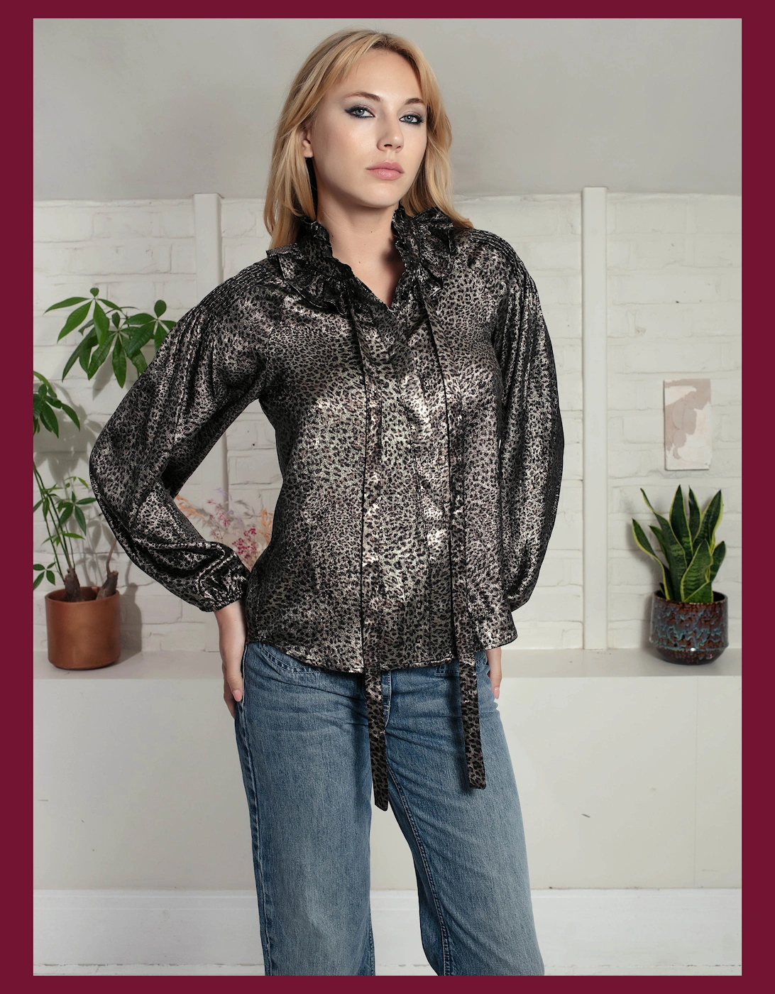 Nooki Design Women's Lydia Lame Blouse In Gold Leopard - Multi - Size: 14