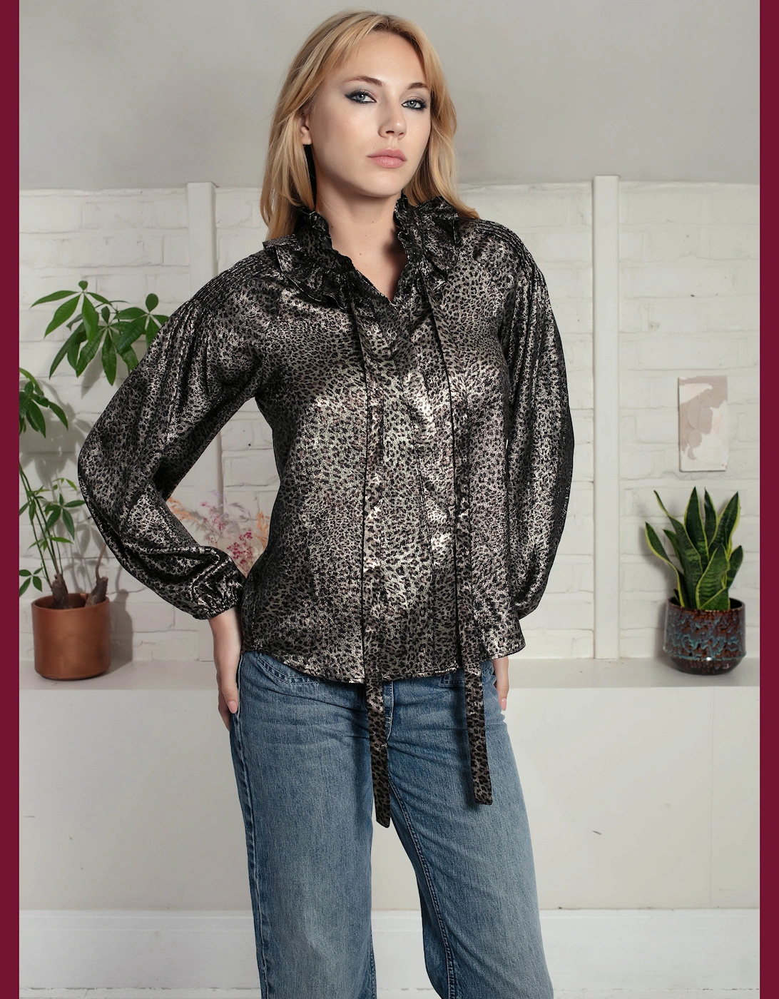 Lydia Lame Blouse In Gold Leopard, 6 of 5