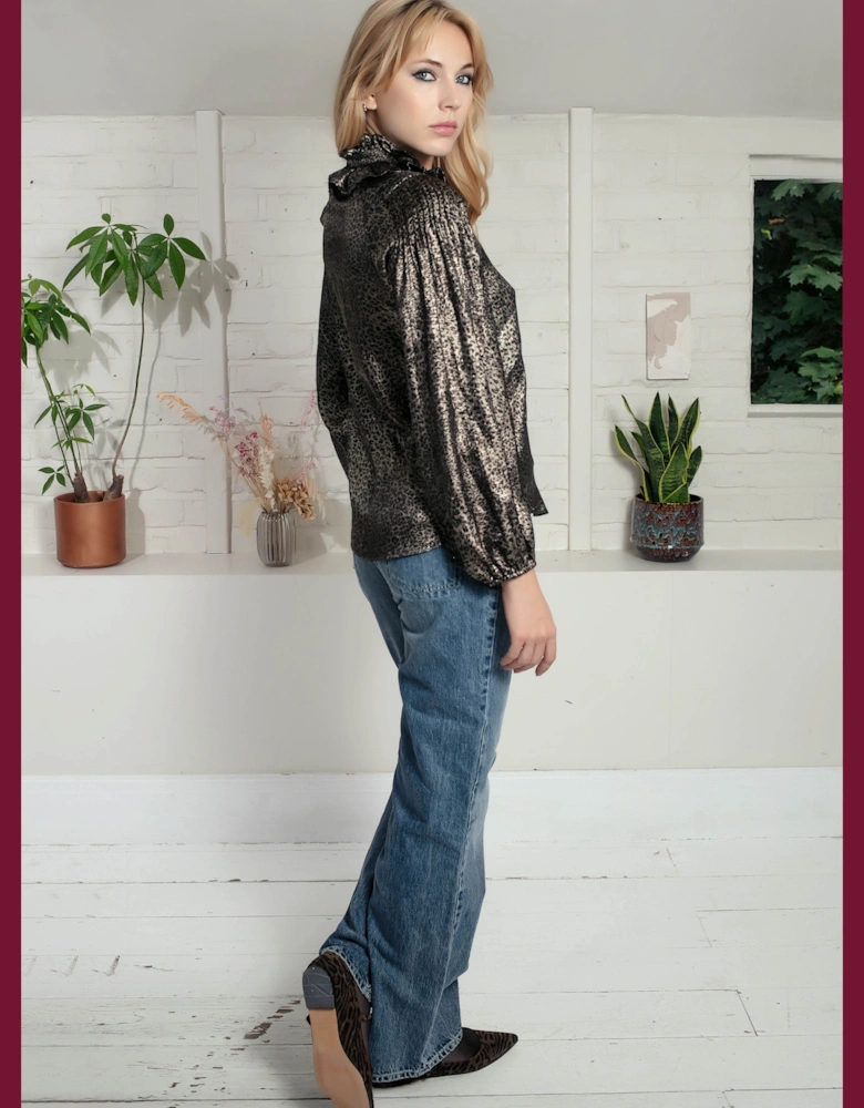 Lydia Lame Blouse In Gold Leopard