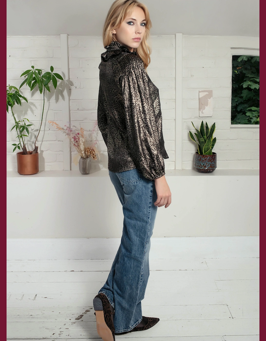 Lydia Lame Blouse In Gold Leopard