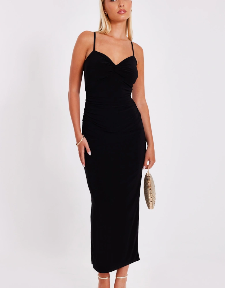 Black Knot Detail Midi Dress