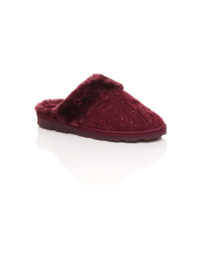 Flat  Heel Mule Glitter Cable Knit Slippers