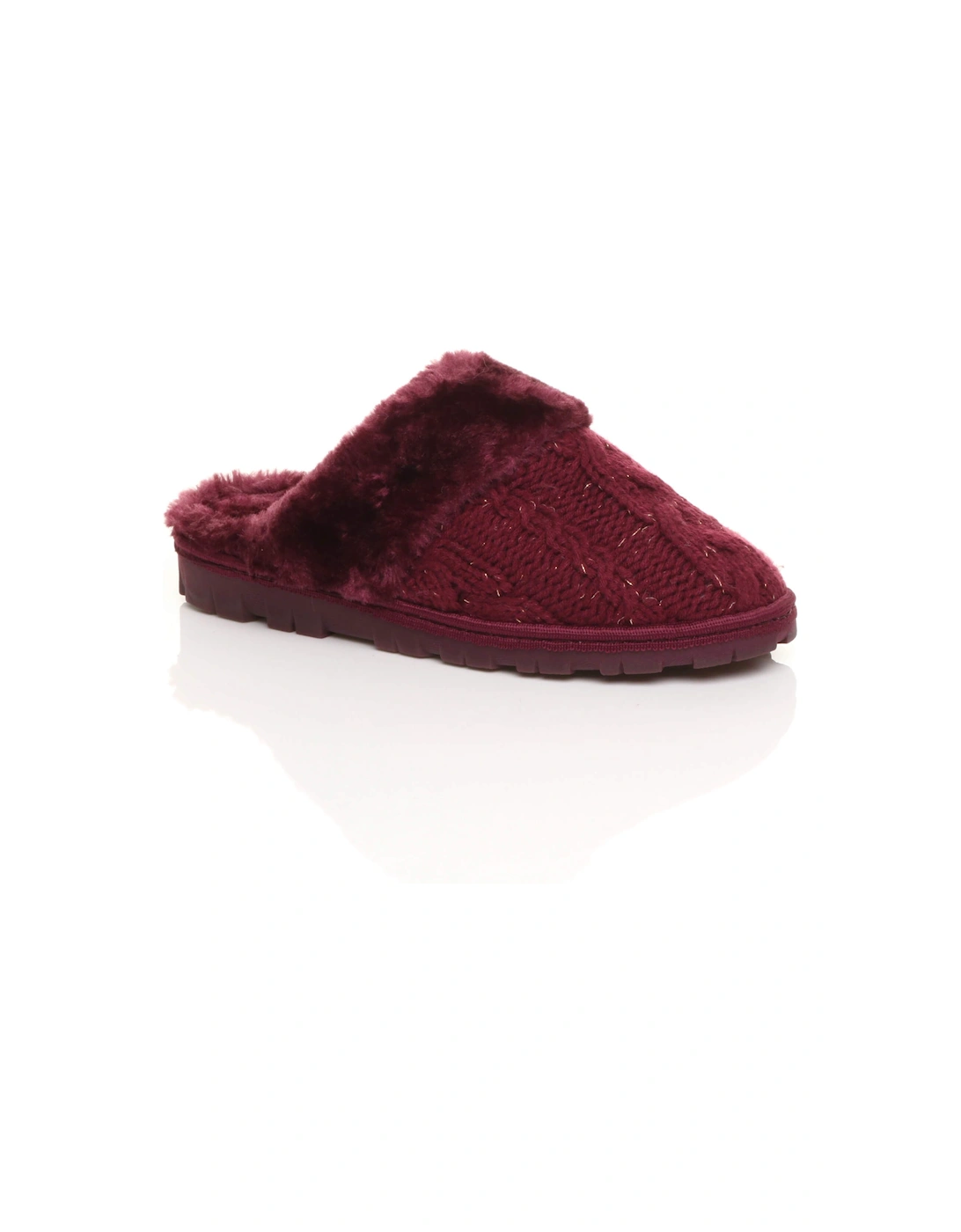 Flat  Heel Mule Glitter Cable Knit Slippers, 2 of 1