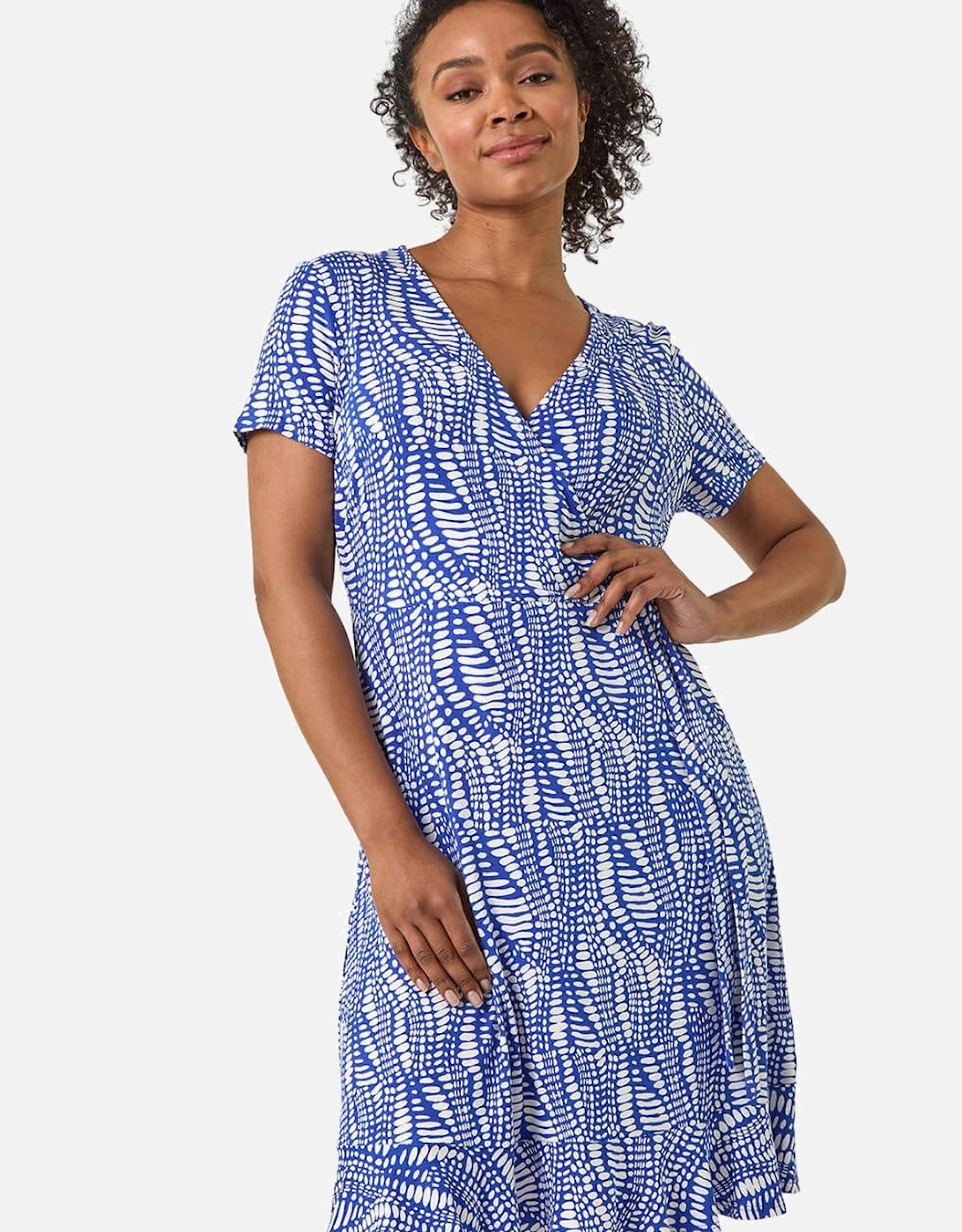 Petite Abstract Print Wrap Frill Dress, 2 of 1