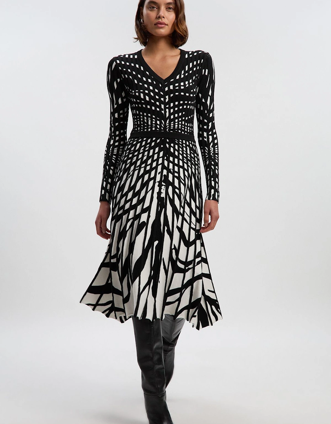 Petite Zebra Jacquard Knit Full Skirted Midi Dress, 2 of 1