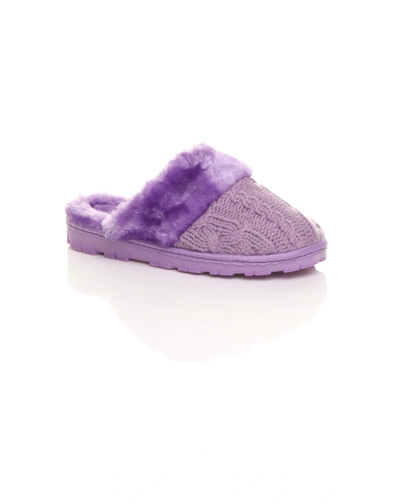 Flat  Heel Mule Glitter Cable Knit Slippers