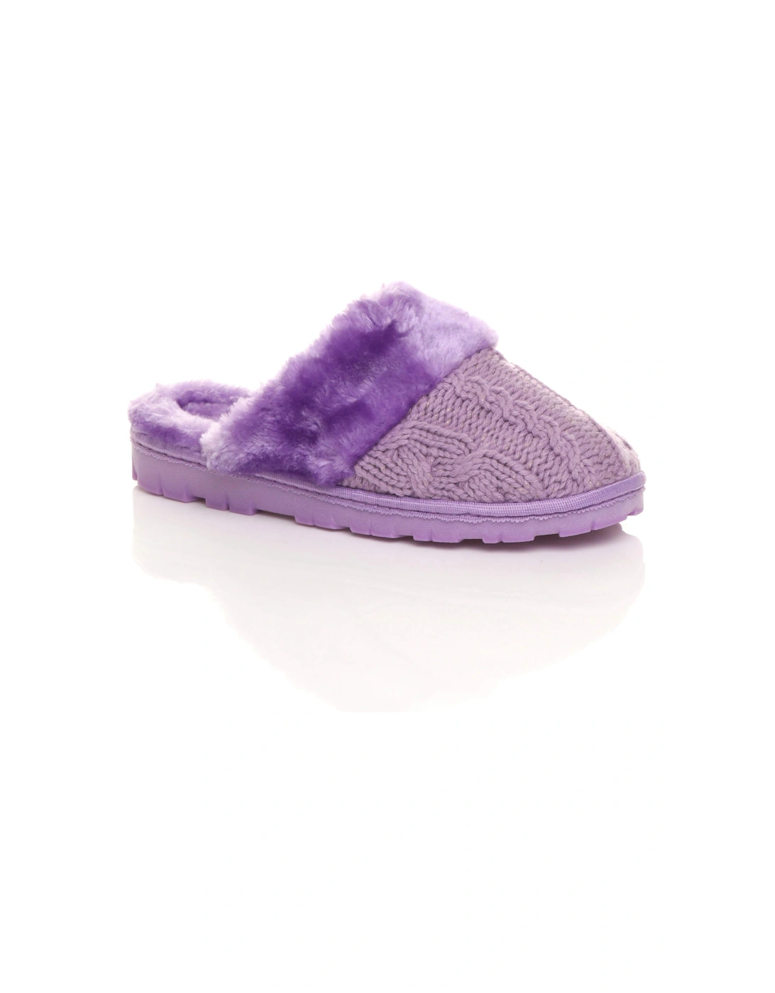 Flat  Heel Mule Glitter Cable Knit Slippers, 2 of 1
