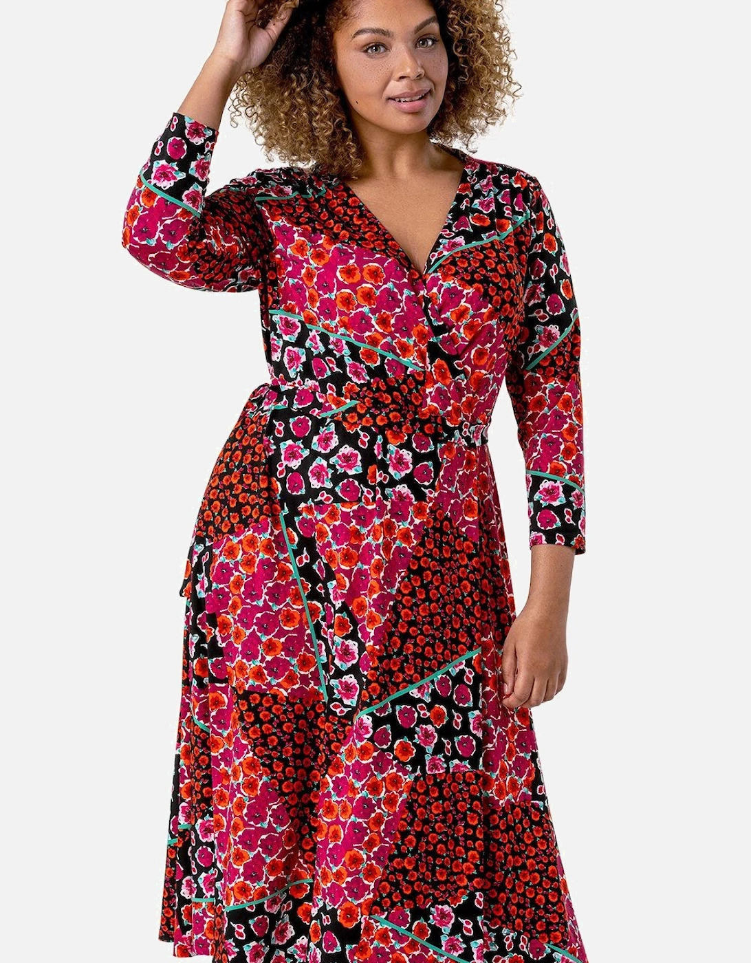 Curve Patchwork Floral Print Wrap Dress, 2 of 1