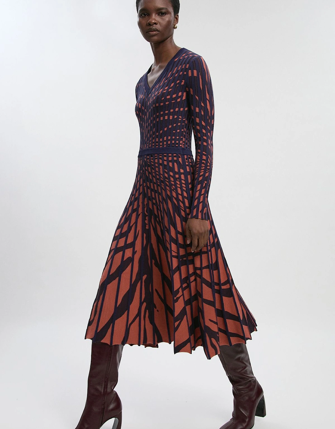 Zebra Jacquard Knit Full Skirted Midi Dress, 2 of 1