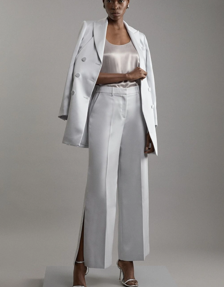 Structured Viscose Satin Tailored Wide Leg Trousers