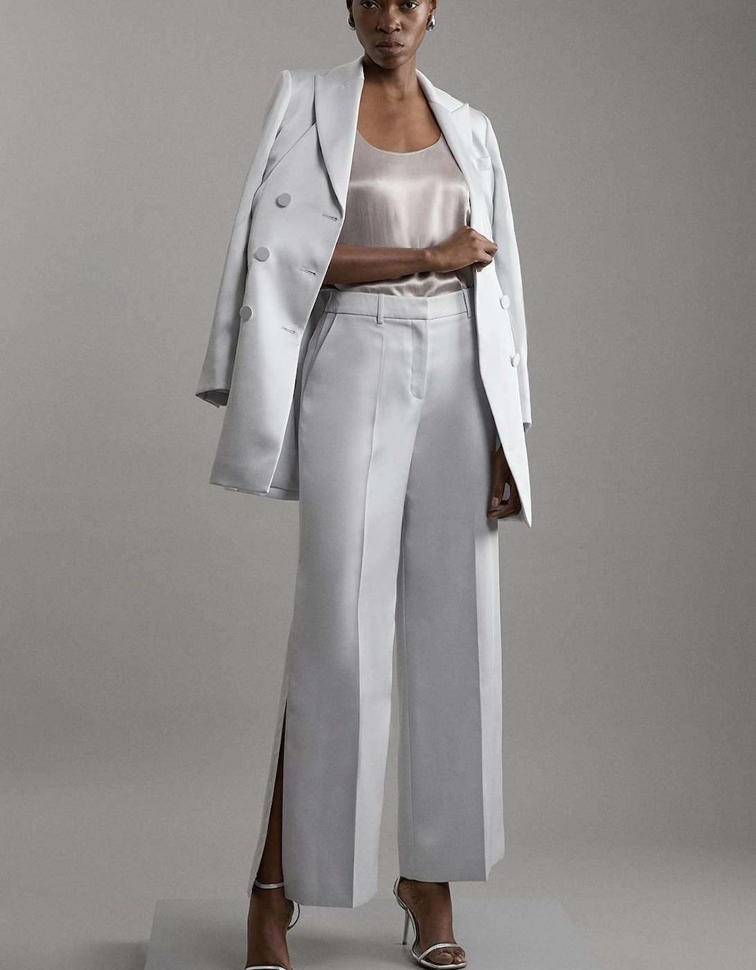 Structured Viscose Satin Tailored Wide Leg Trousers, 2 of 1