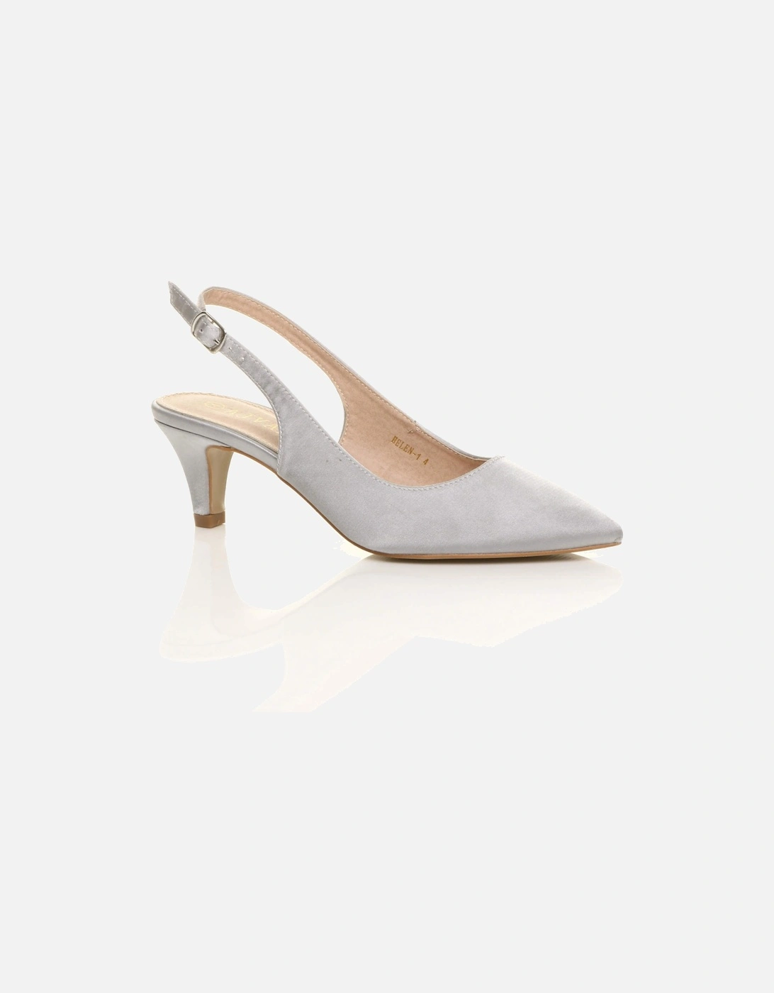Mid Slim Heel Slingback Pointed Satin Court Shoes, 2 of 1
