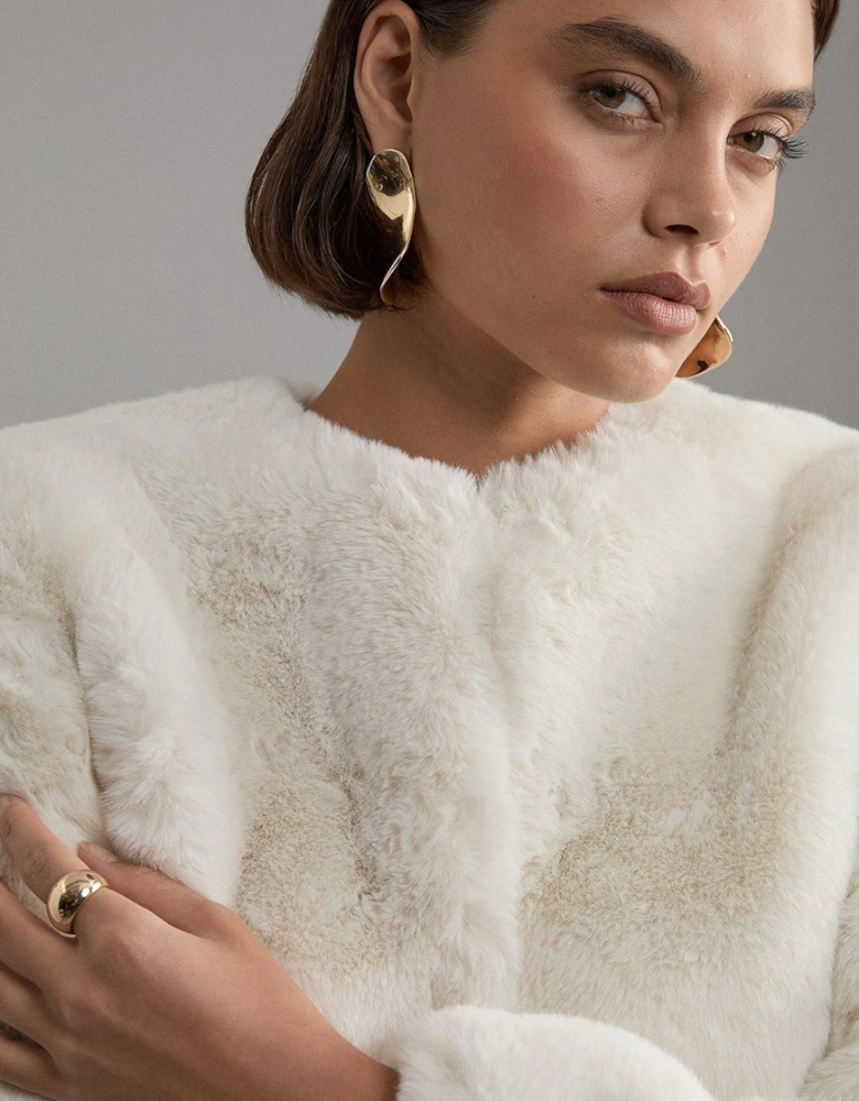 Collarless Faux Fur Jacket