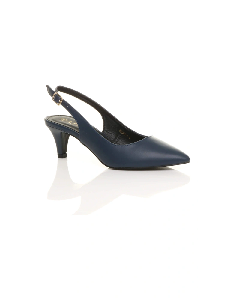 Mid Slim Heel Slingback Pointed Faux Leather Court Shoes