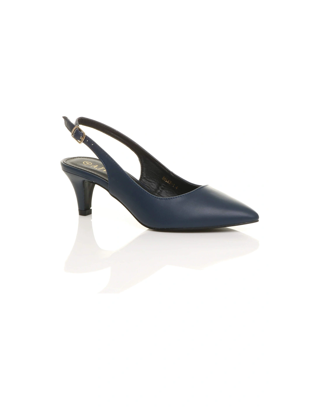 Mid Slim Heel Slingback Pointed Faux Leather Court Shoes, 2 of 1