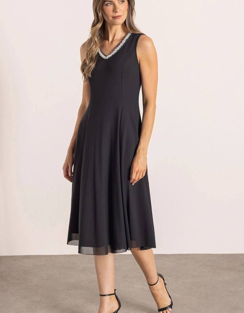 Embellished Sleeveless Mesh Midi Dress