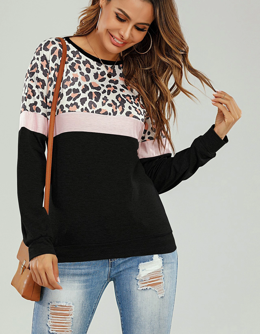 Animal Print With Pink Striped In Black Top, 2 of 1
