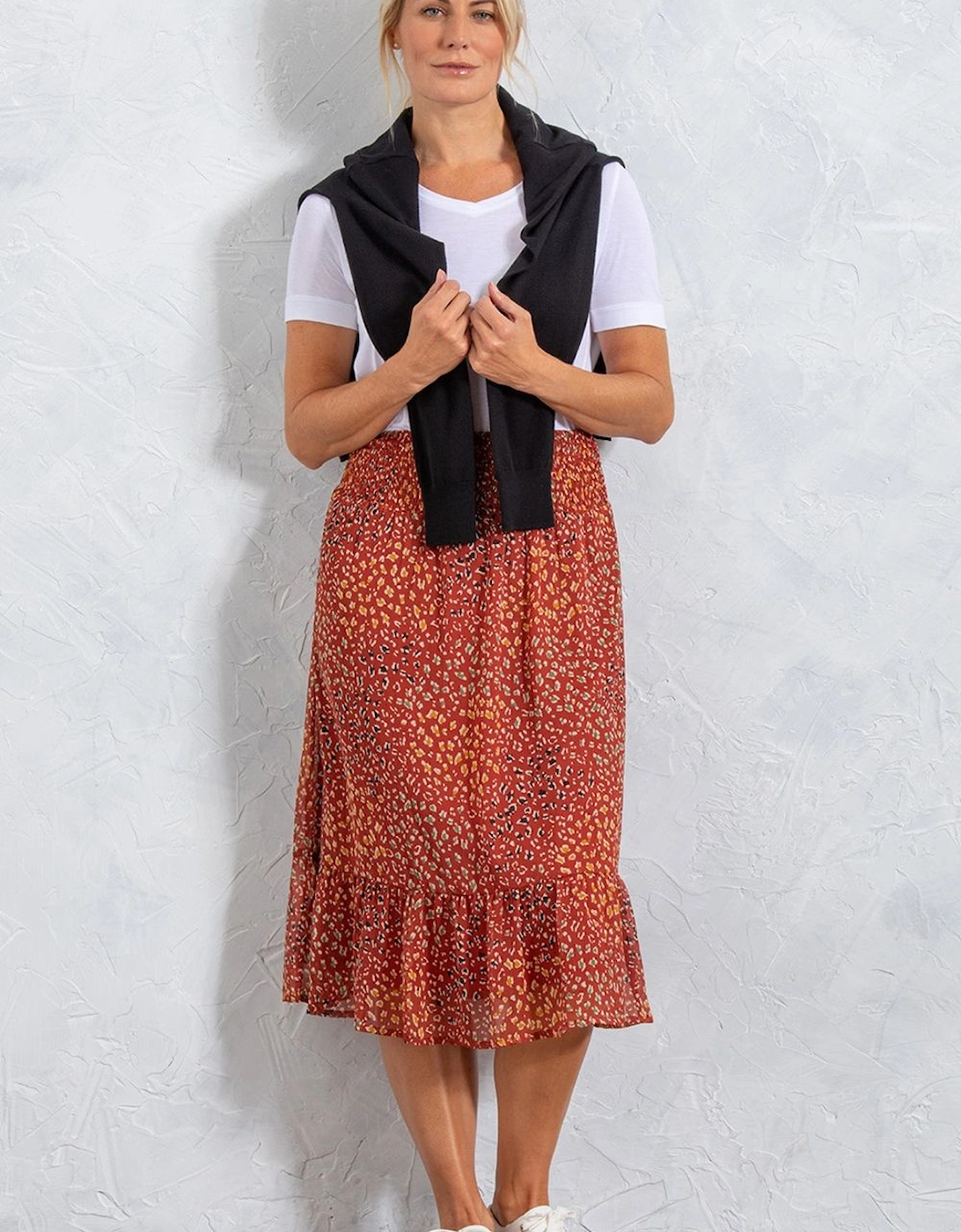 Animal Printed Mesh Smocked Waist Midi Skirt, 2 of 1